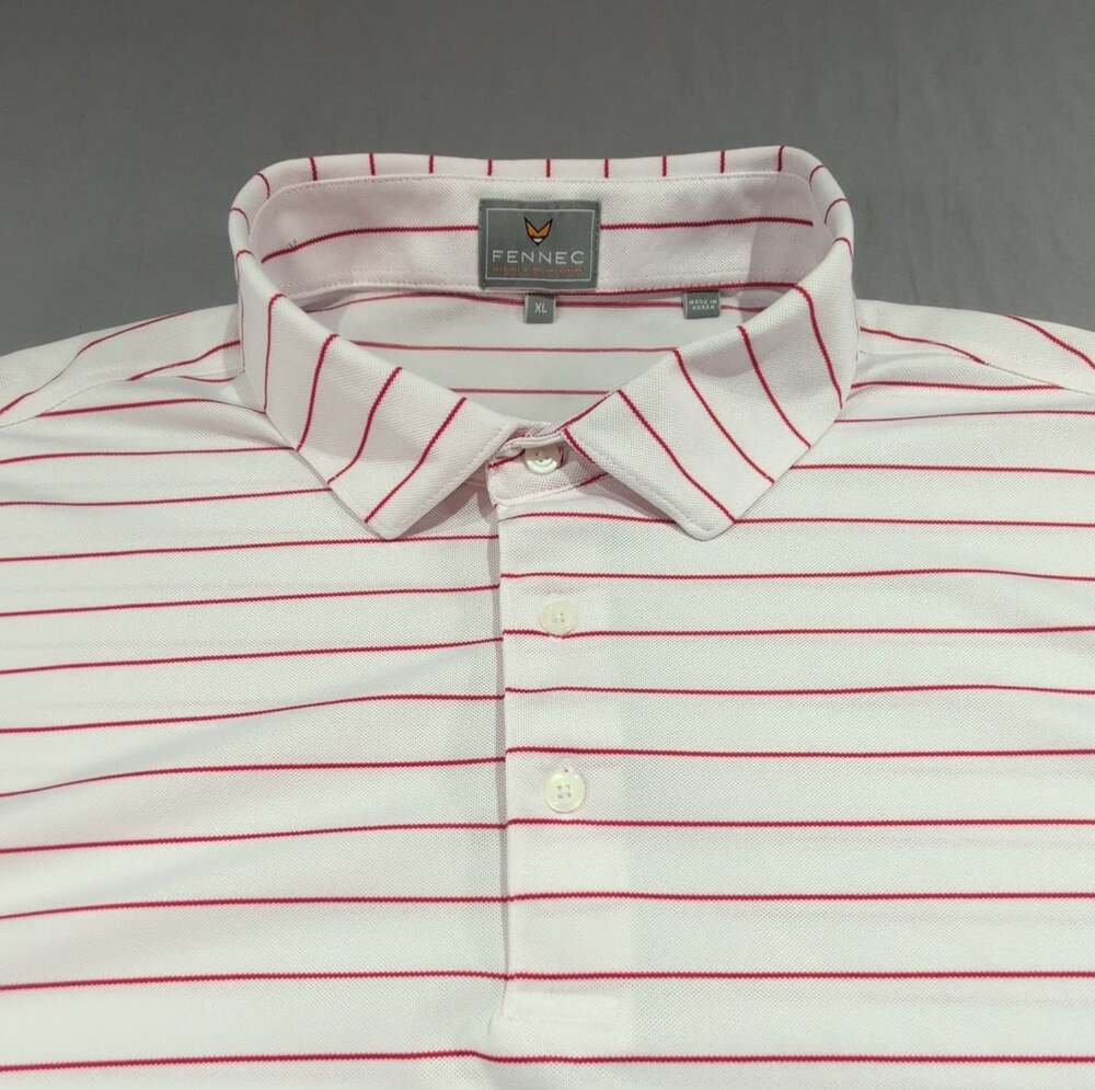 Fennec Striped Golf Polo Size XL White Red Short Sleeve Shirt